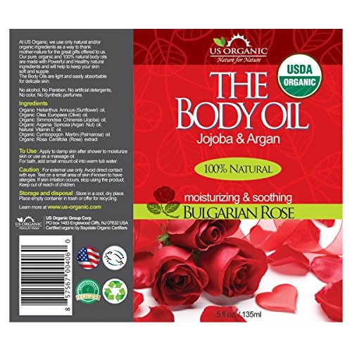 US Organic Body Oil - Romantic Sexy Bulgarian Rose- Jojoba and Argan Oil with...