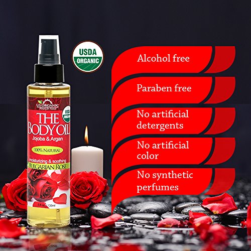US Organic Body Oil - Romantic Sexy Bulgarian Rose- Jojoba and Argan Oil with...