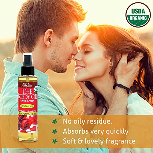 US Organic Body Oil - Romantic Sexy Bulgarian Rose- Jojoba and Argan Oil with...