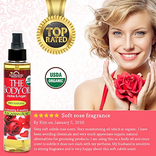 US Organic Body Oil - Romantic Sexy Bulgarian Rose- Jojoba and Argan Oil with...