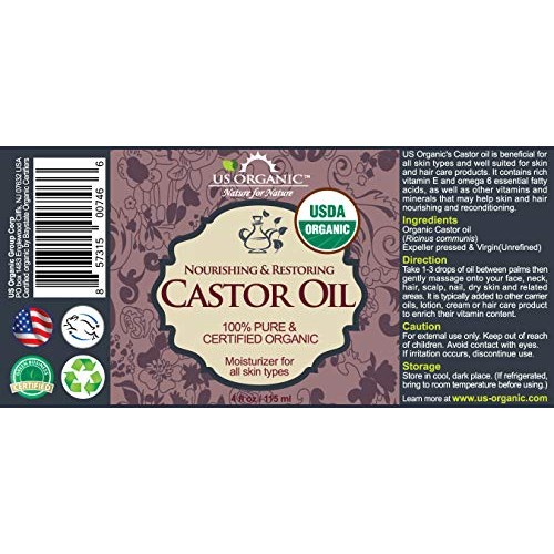 US Organic Castor Oil, USDA Certified Organic,Expeller Pressed, Hexane Free, ...
