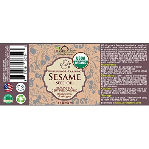 US Organic Sesame Seed Oil, Certified Organic, Untoasted, Unrefined Virgin, P...