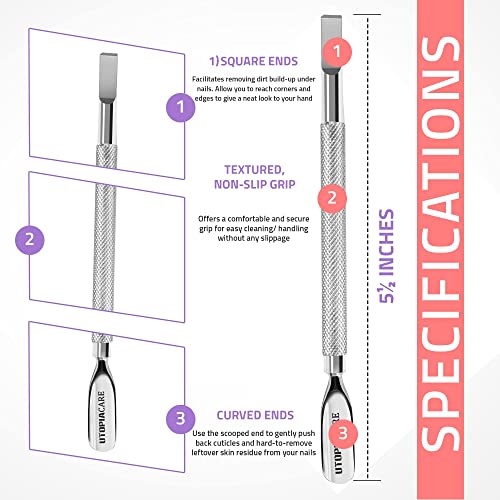 Utopia Care Cuticle Pusher and Spoon Nail Cleaner - Professional Grade Stainl...