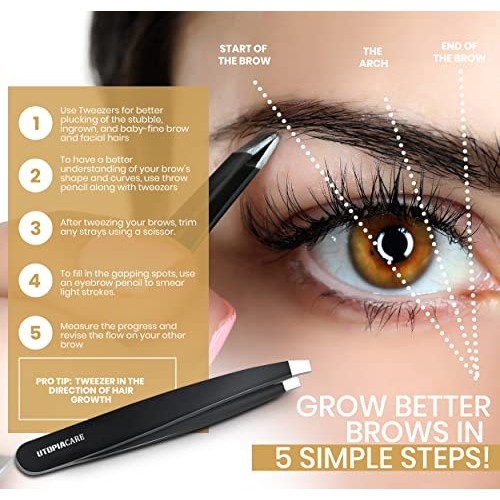 Utopia Care - Professional Stainless Steel Tweezers Set (4-Piece) – Precision...