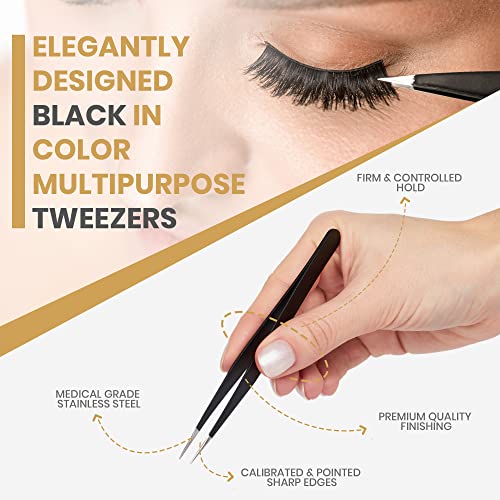 Utopia Care - Professional Stainless Steel Tweezers Set (4-Piece) – Precision...