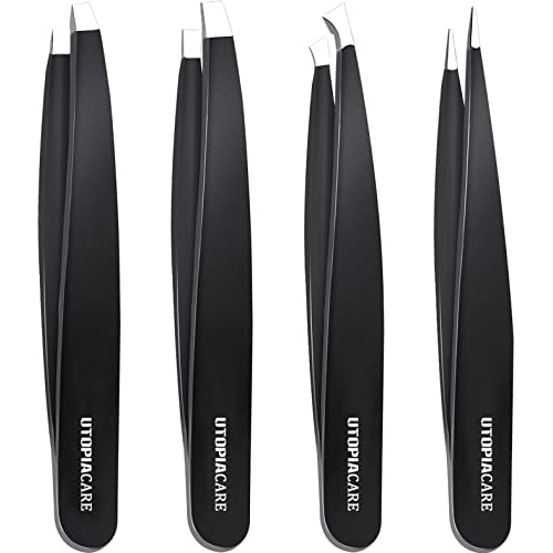 Utopia Care - Professional Stainless Steel Tweezers Set (4-Piece) – Precision...
