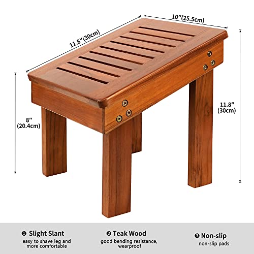 Utoplike Teak Wood Shower Foot Stool for Shaving Legs, Sturdy Shower Foot Res...