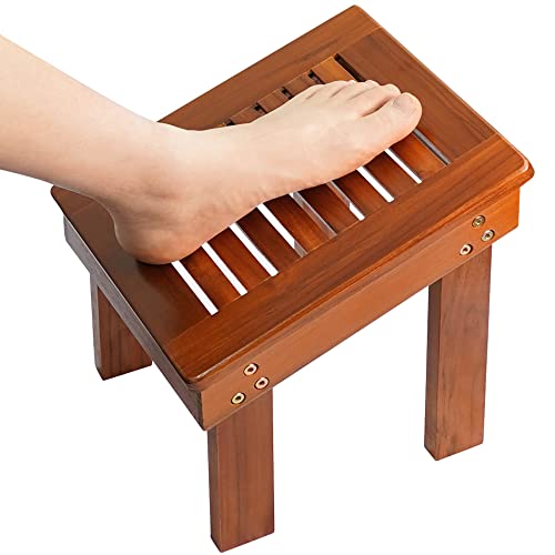 Utoplike Teak Wood Shower Foot Stool for Shaving Legs, Sturdy Shower Foot Res...