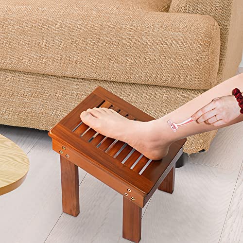 Utoplike Teak Wood Shower Foot Stool for Shaving Legs, Sturdy Shower Foot Res...