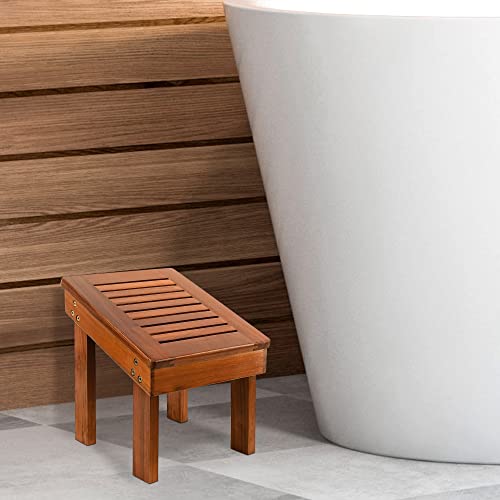 Utoplike Teak Wood Shower Foot Stool for Shaving Legs, Sturdy Shower Foot Res...