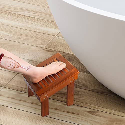 Utoplike Teak Wood Shower Foot Stool for Shaving Legs, Sturdy Shower Foot Res...