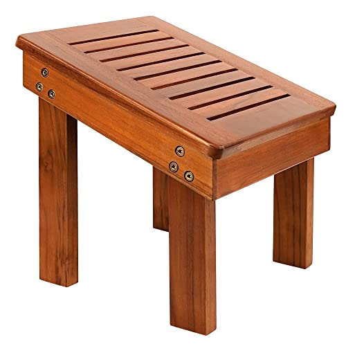 Utoplike Teak Wood Shower Foot Stool for Shaving Legs, Sturdy Shower Foot Res...