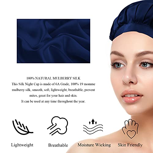 100% Mulberry Silk Bonnet, Natural 19 Momme Silk Night Cap Hair Bonnet Sleepi...