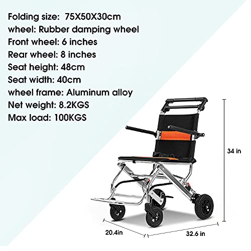 UU-ZHANG Portable Folding Wheelchair, Travel Wheelchair with handbrake, Ultra...
