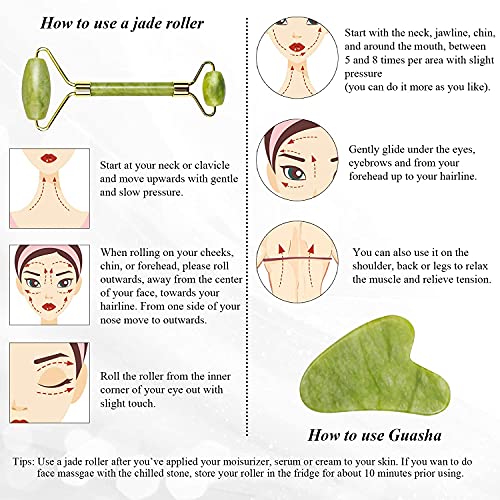 Gua Sha and Jade Roller Gift Set- Gua Sha Facial Massage Tool for Face, Neck ...