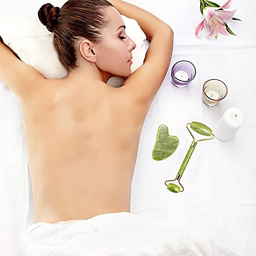 Gua Sha and Jade Roller Gift Set- Gua Sha Facial Massage Tool for Face, Neck ...