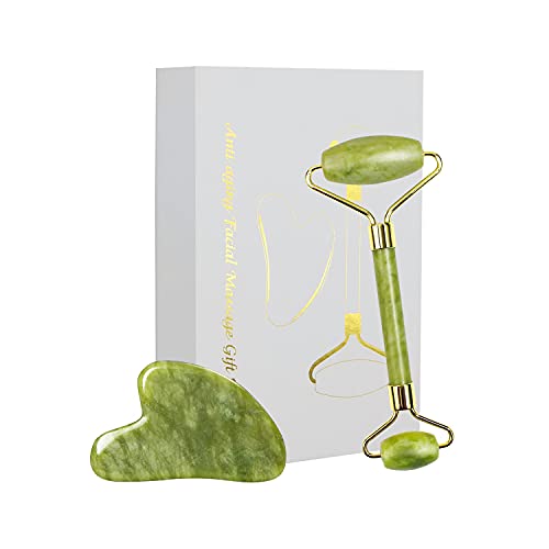 Gua Sha and Jade Roller Gift Set- Gua Sha Facial Massage Tool for Face, Neck ...