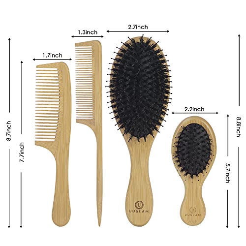 Wet Dry Hair Brush and Comb Set-Natural Bamboo Bristles Boar Detangler Hairbr...