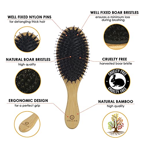 Wet Dry Hair Brush and Comb Set-Natural Bamboo Bristles Boar Detangler Hairbr...
