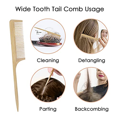 Wet Dry Hair Brush and Comb Set-Natural Bamboo Bristles Boar Detangler Hairbr...