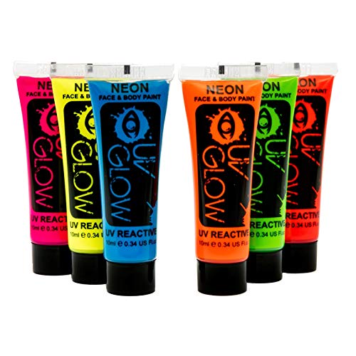 UV Glow Blacklight Face and Body Paint 0.34oz - Set of 6 Tubes - Neon Fluores...