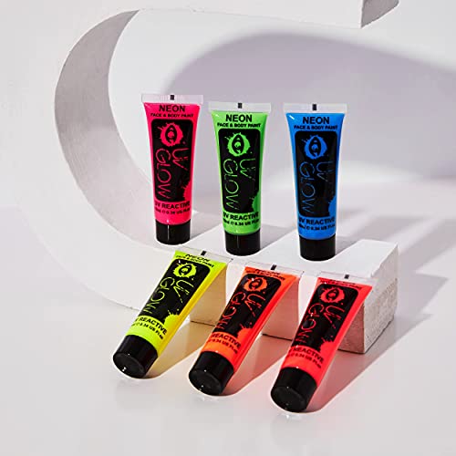 UV Glow Blacklight Face and Body Paint 0.34oz - Set of 6 Tubes - Neon Fluores...