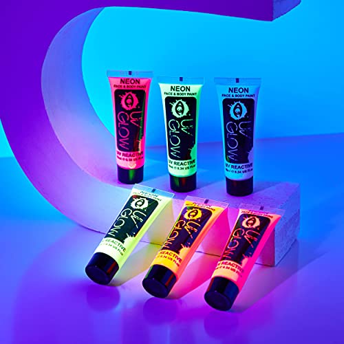 UV Glow Blacklight Face and Body Paint 0.34oz - Set of 6 Tubes - Neon Fluores...