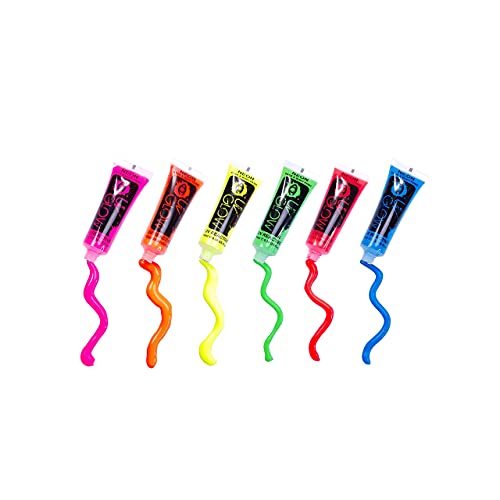 UV Glow Blacklight Face and Body Paint 0.34oz - Set of 6 Tubes - Neon Fluores...