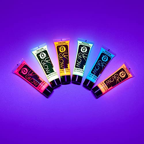 UV Glow Blacklight Face and Body Paint 0.34oz - Set of 6 Tubes - Neon Fluores...