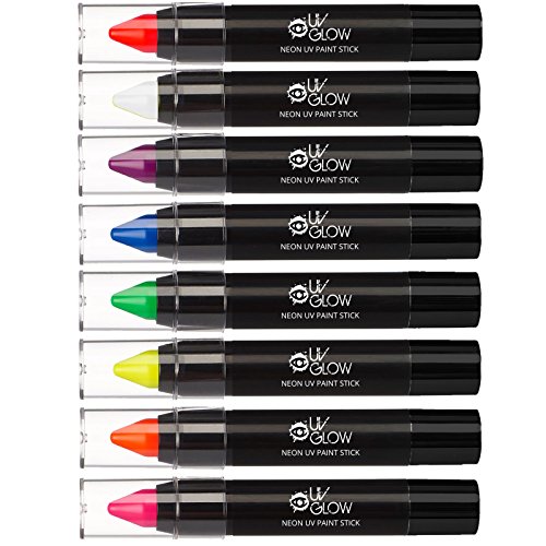 UV Glow - Neon UV Paint Stick/Face & Body Crayon - Set of 8 Colours. Genuine ...