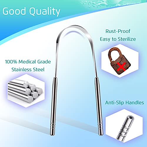 4PCS Tongue Scraper, Stainless Steel Tongue Cleaners, 100% BPA Free Fresher T...