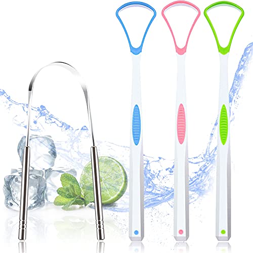4PCS Tongue Scraper, Stainless Steel Tongue Cleaners, 100% BPA Free Fresher T...