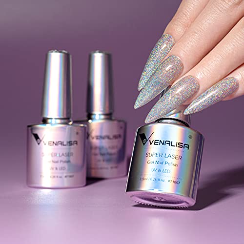 VENALISA Holographic Gel Nail Polish,Rainbow Glitter Effect Sparkling Colors ...
