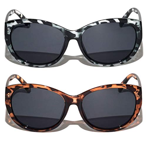 2 Pairs Women Outdoor Reading Sunglasses Oversized Full Lens Readers Leopard ...