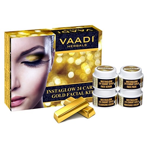 Vaadi Herbals Gold Facial Kit 24 Carat Gold Leaves, Marigold Wheatgerm Oil an...