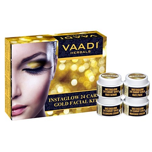 Vaadi Herbals Gold Facial Kit 24 Carat Gold Leaves, Marigold Wheatgerm Oil an...