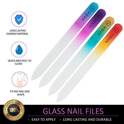 VAGA Crystal Glass Nail File Set of 4 Nail Care Crystals Glass Nail Files in ...