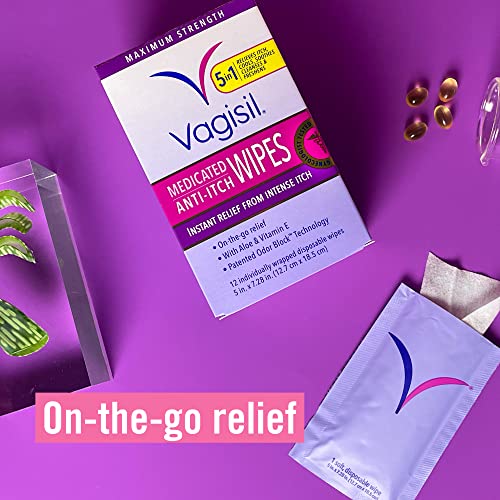 Vagisil Anti-Itch Medicated Feminine Intimate Wipes for Women, Maximum Streng...