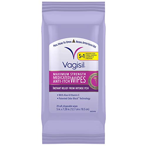 Vagisil Anti-Itch Medicated Feminine Vaginal Wipes, Maximum Strength, 20 Wipe...