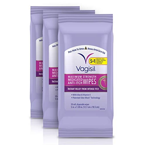 Vagisil Anti-Itch Medicated Feminine Vaginal Wipes, Maximum Strength, Instant...