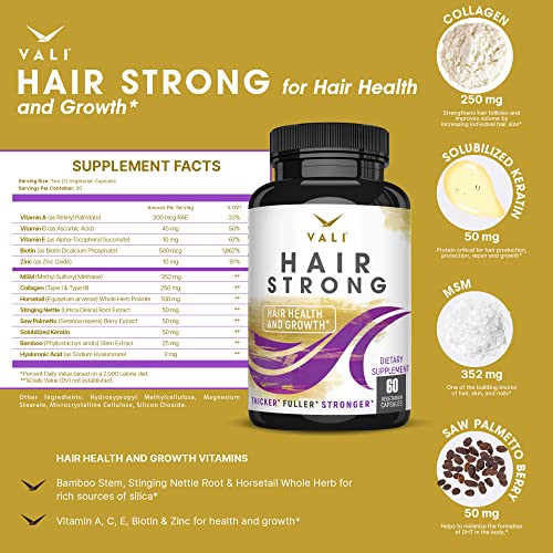 VALI Hair Strong Health & Growth Vitamins with Biotin, Keratin & Collagen - 6...