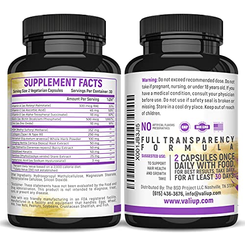 VALI Hair Strong Health & Growth Vitamins with Biotin, Keratin & Collagen - 6...