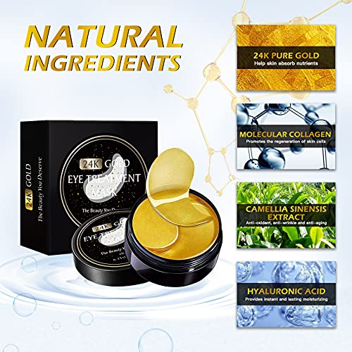 24k Gold Eye Masks-with Collagen Under Eye Patches, Dark Circles Under Eye Ge...