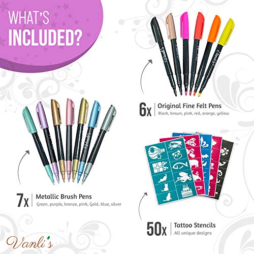 Vanli's Temporary Tattoo Pens With 50 Pieces of Tattoo Stencil Paper. Skin Sa...