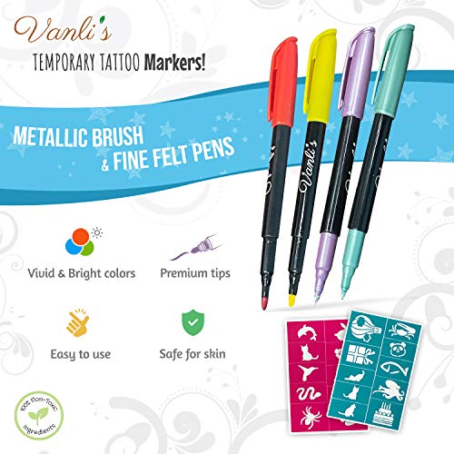 Vanli's Temporary Tattoo Pens With 50 Pieces of Tattoo Stencil Paper. Skin Sa...