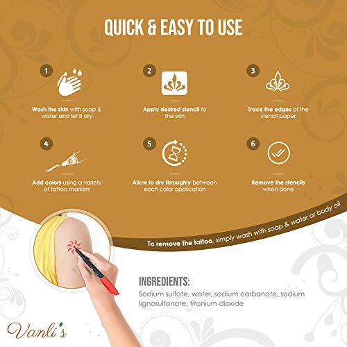 Vanli's Temporary Tattoo Pens With 50 Pieces of Tattoo Stencil Paper. Skin Sa...