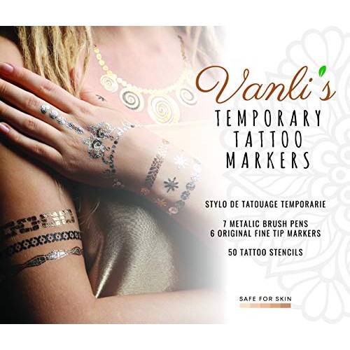Vanli's Temporary Tattoo Pens With 50 Pieces of Tattoo Stencil Paper. Skin Sa...