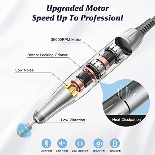 Nail Drill Set Kit Professional Rechargeable Portable Electric Nail Drill Pro...