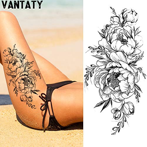 VANTATY 10 Sheets 3D Big Rose Peony Flower Girls Temporary Tattoos For Women ...