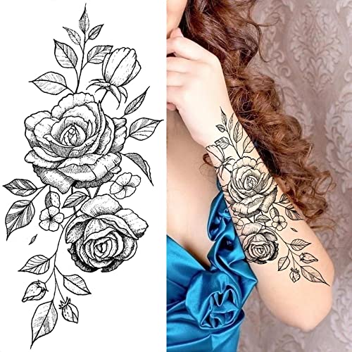 VANTATY 10 Sheets 3D Big Rose Peony Flower Girls Temporary Tattoos For Women ...